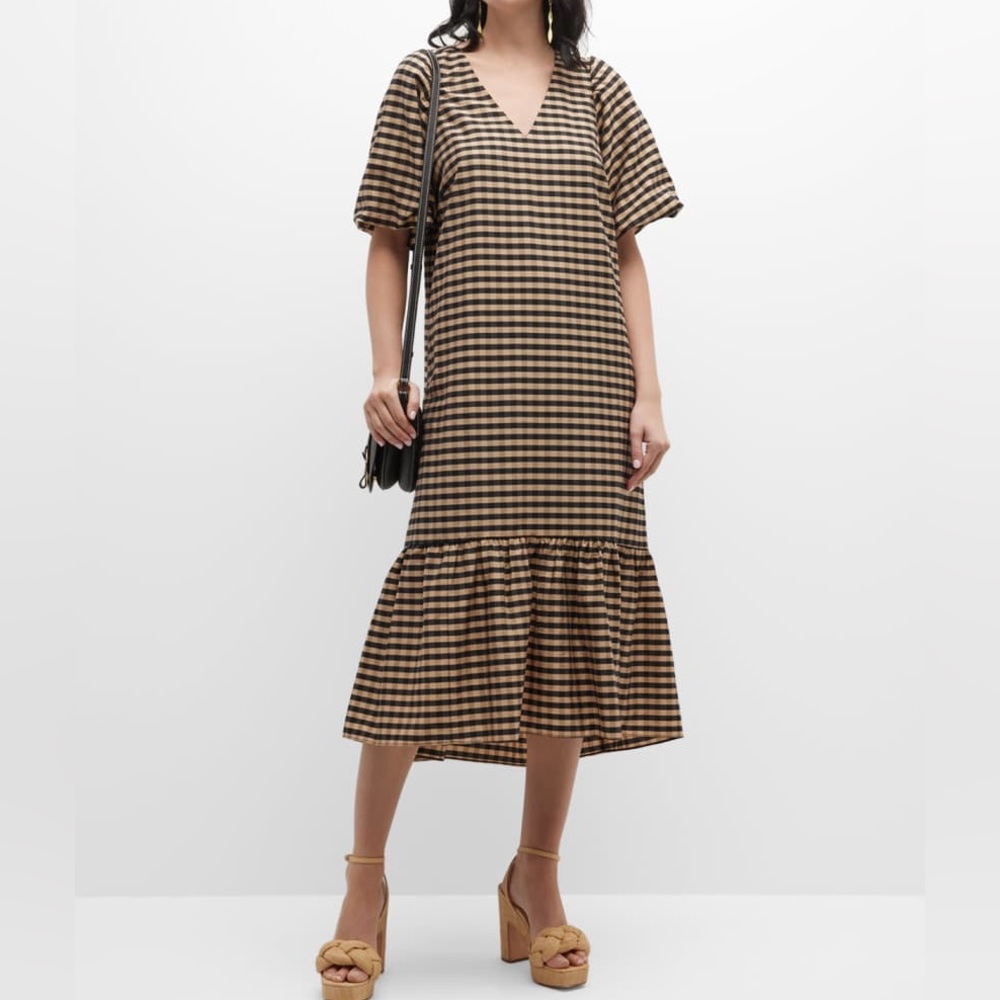 Marie Oliver Reba Gingham Flounced Midi Dress
